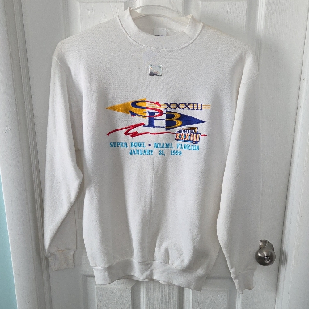 Vintage 1999 White Super Bowl XXXIII Graphic Sweatshirt
